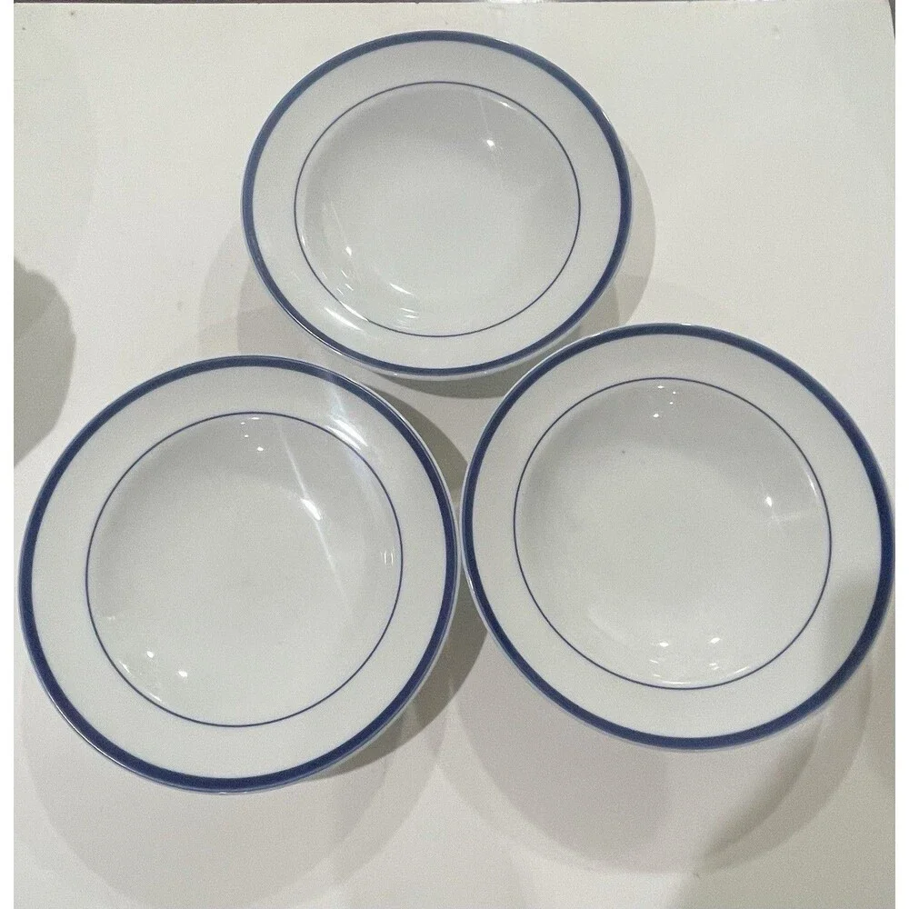 Williams Sonoma Set of 3  Brasserie Blue Rim Soup/Salad Bowls 9” EUC Japan